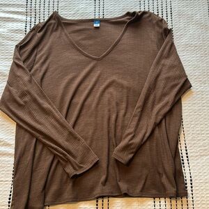 brown long sleeve v neck top